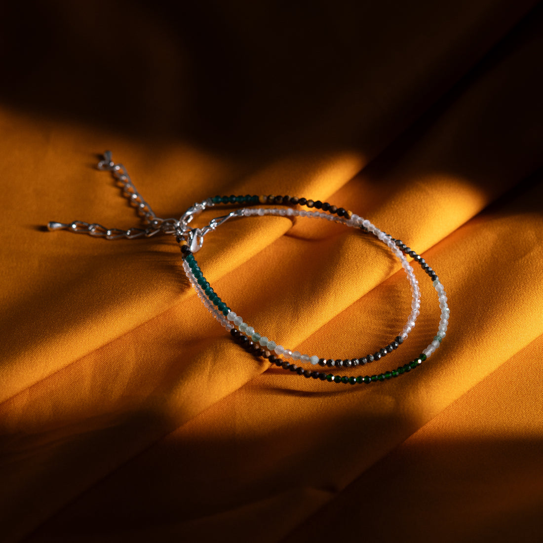 Dhan Yog Anklet | Prosperity Crystal Bracelet with Green Aventurine Pyrite Citrine Tiger Eye & Green Jade | German Silver Anklet for Wealth Energy & Positive Vibes