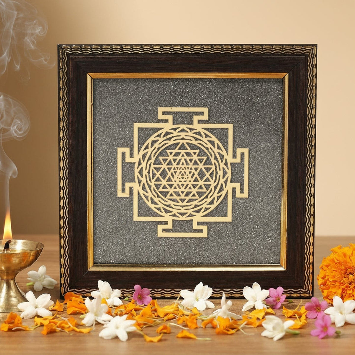 Seven Heaven Shree Yantra Pyrite Frame – Home & Office Décor for Wealth, Prosperity & Positive Energy