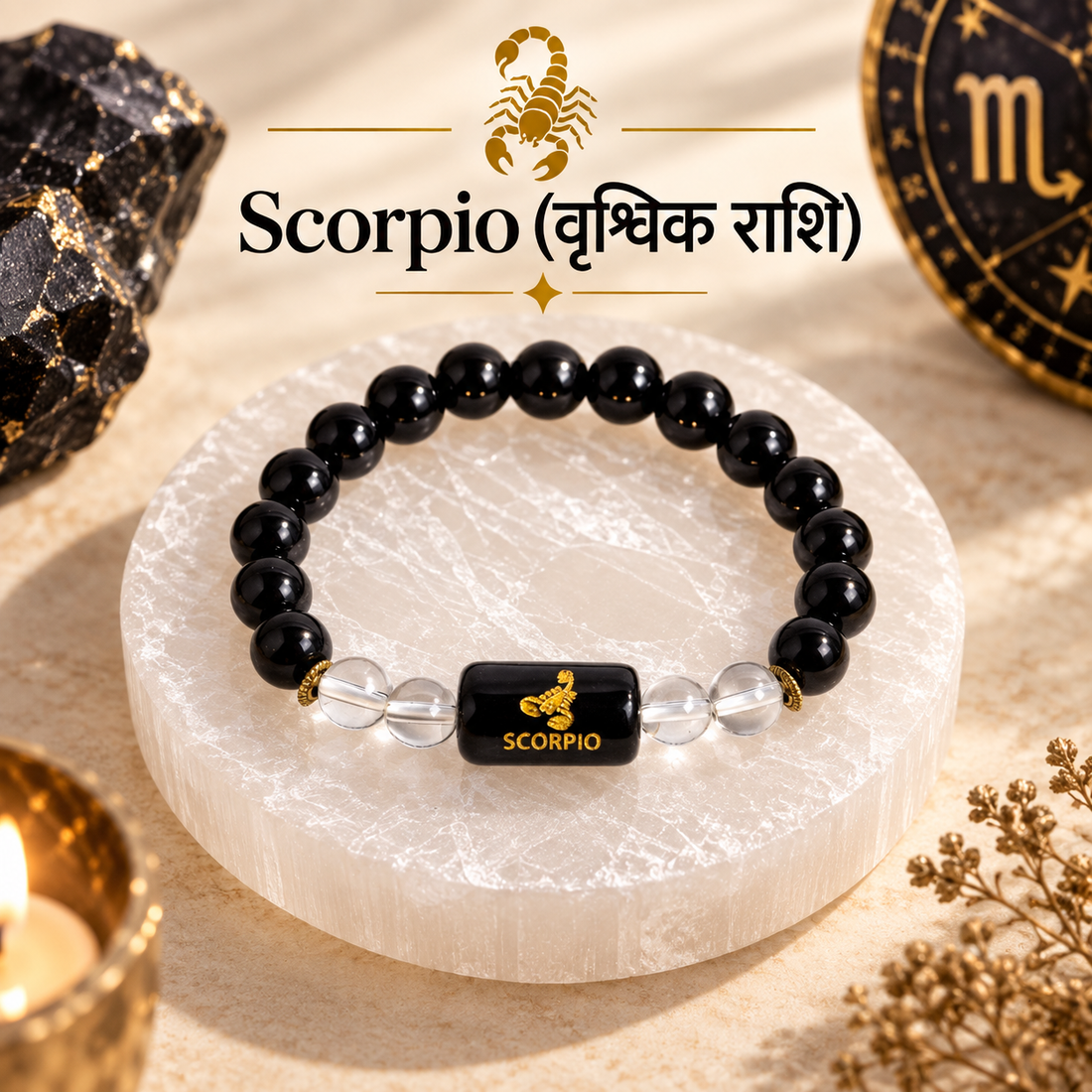 Scorpio Zodiac Crystal Bracelet | Natural Stone Astrology Bracelet with Zodiac Charm for Men & Women