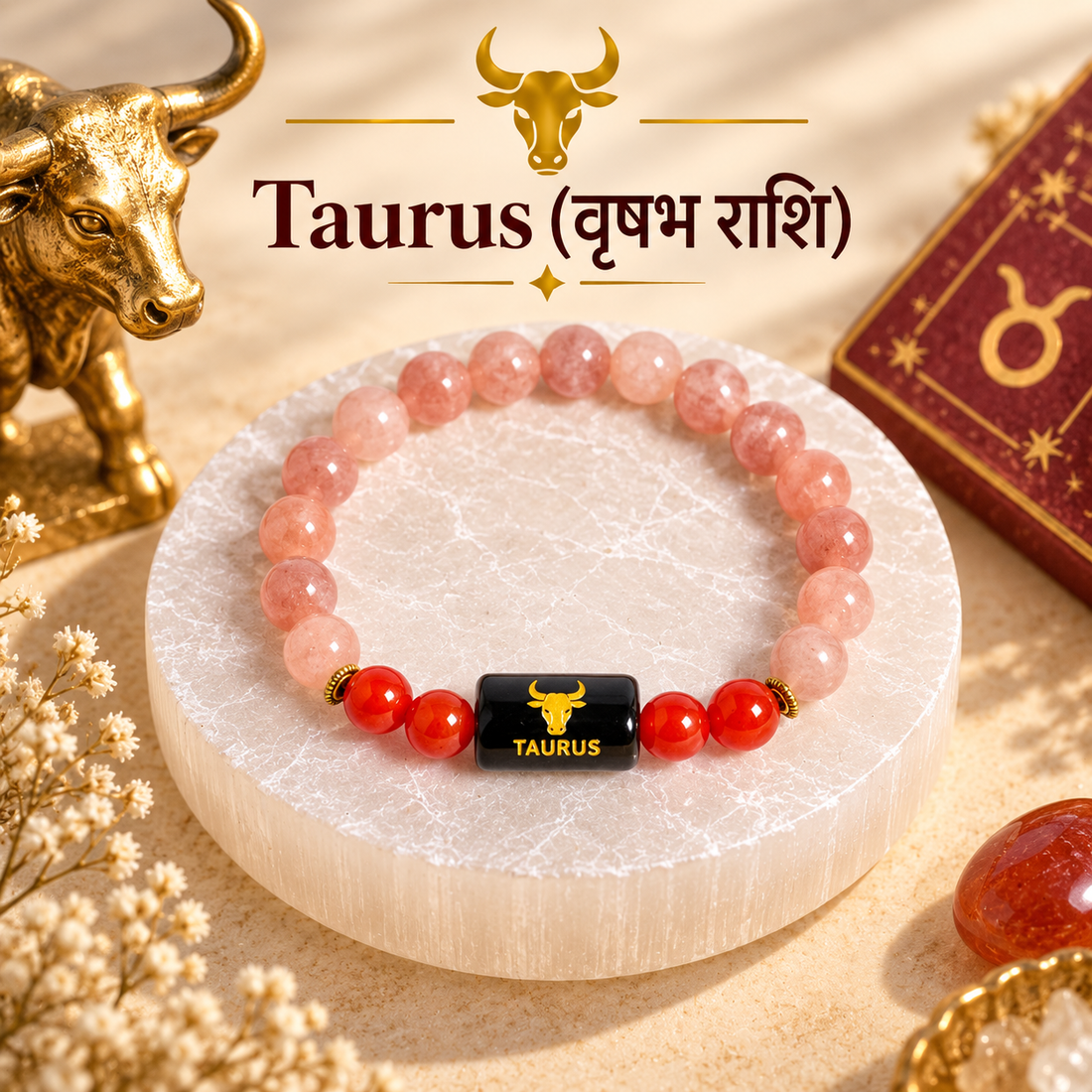 Taurus Zodiac Crystal Bracelet | Natural Stone Astrology Bracelet with Zodiac Charm for Men & Women