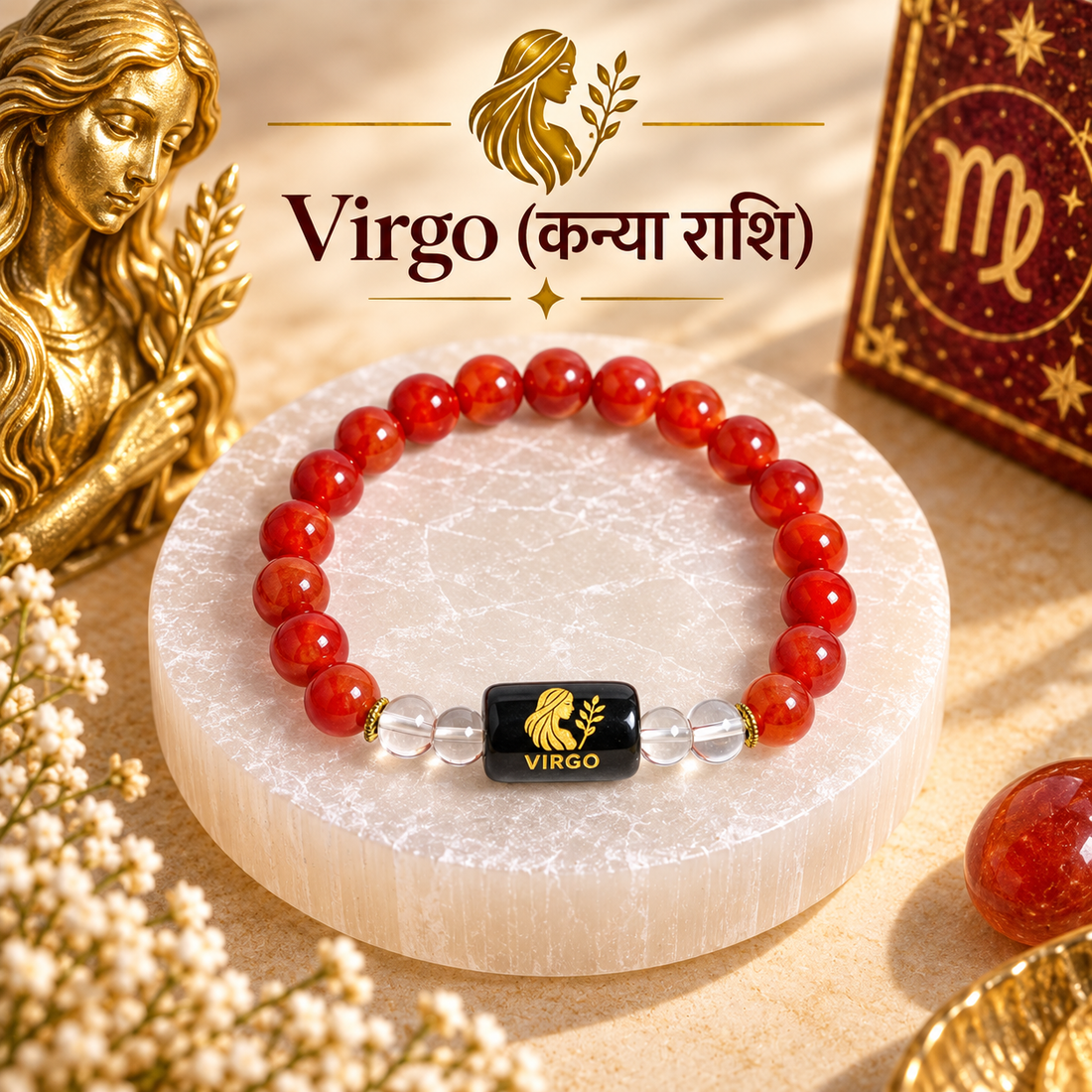 Virgo Zodiac Crystal Bracelet | Natural Stone Astrology Bracelet with Zodiac Charm for Men & Women